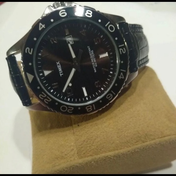 Mint Timex Submariner Diver Style with Day Window Black Leather Band - Picture 2 of 5